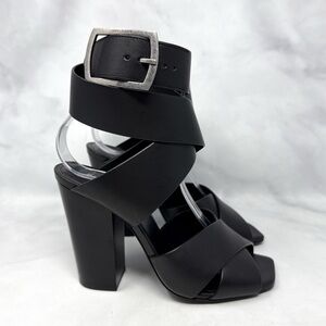Saint Laurent Oak 100 Buckle Strappy Square Toe Sandal Block Heels Glam Black 36